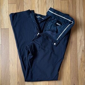 BOSS Navy Blue Men's Tailored Dress Trousers with Contrast Trim